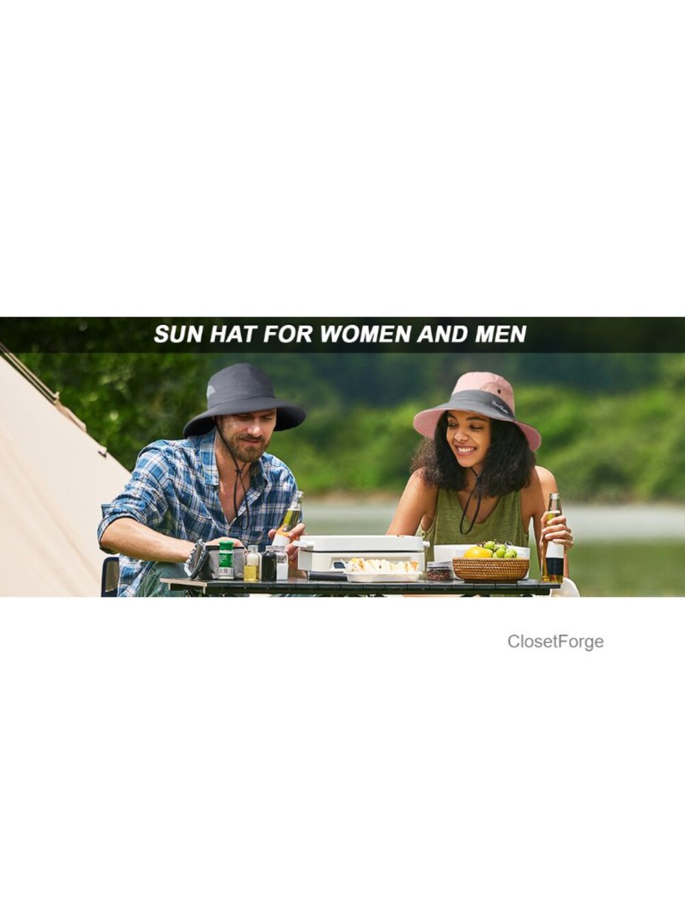 Women's Sun Hat with Ponytail Hole, UV Protection Foldable Beach Fishing Hat - Picture 6 of 6